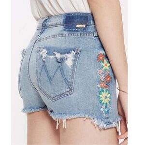 Mother Dutchie Chew Jean Shorts Embroidered Flowers On The Side 🌸